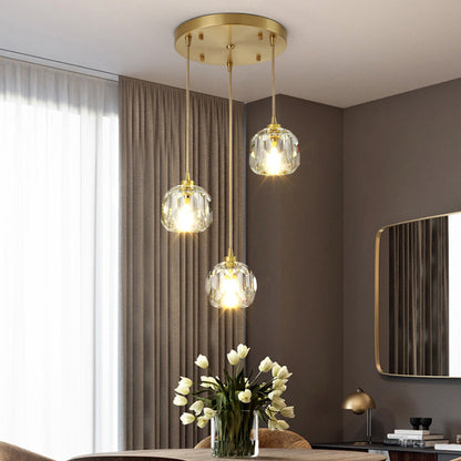 Modern Luxury Round Sphere Iron Crystal 1/3/4/5 Light Chandelier For Bedroom