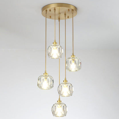 Modern Luxury Round Sphere Iron Crystal 1/3/4/5 Light Chandelier For Bedroom