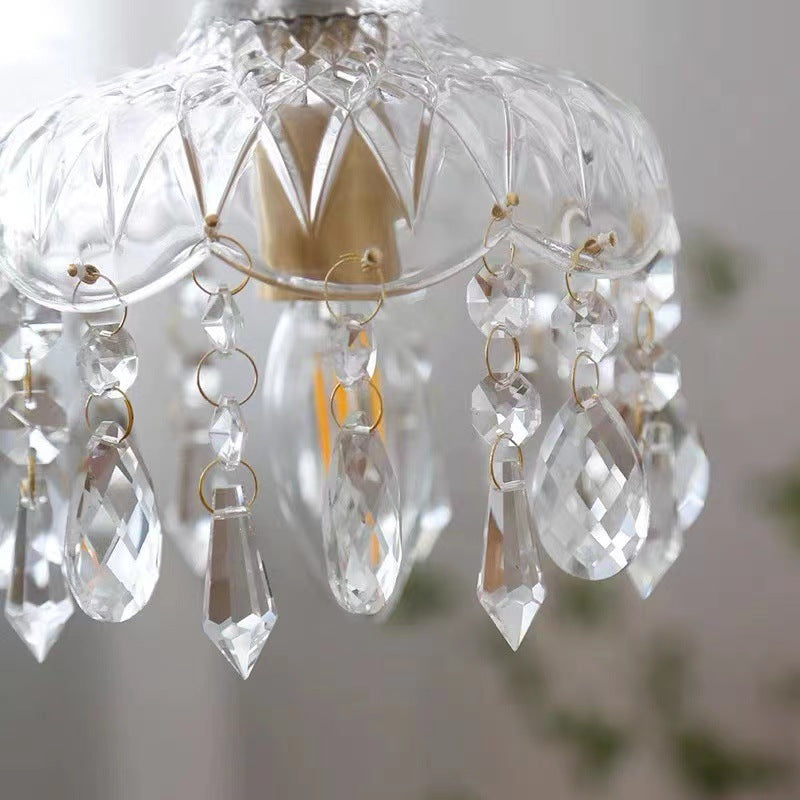 Traditional Vintage Round Glass Crystal Copper 1-Light Pendant Light For Bedroom