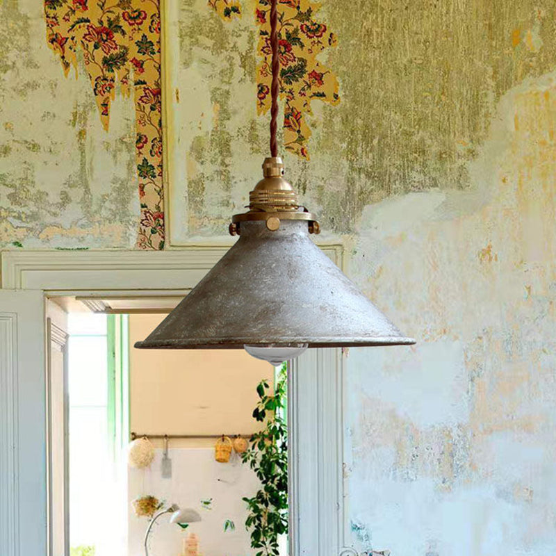 Traditional Vintage Cone Copper Metal 1-Light Pendant Light For Living Room