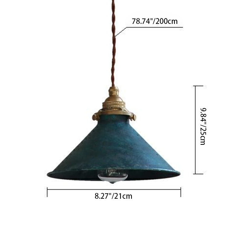 Traditional Vintage Cone Copper Metal 1-Light Pendant Light For Living Room