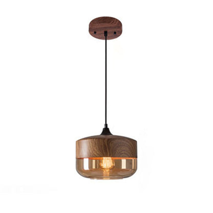 Modern Minimalist Lantern Cylinder Iron Glass 1-Light Pendant Light For Living Room