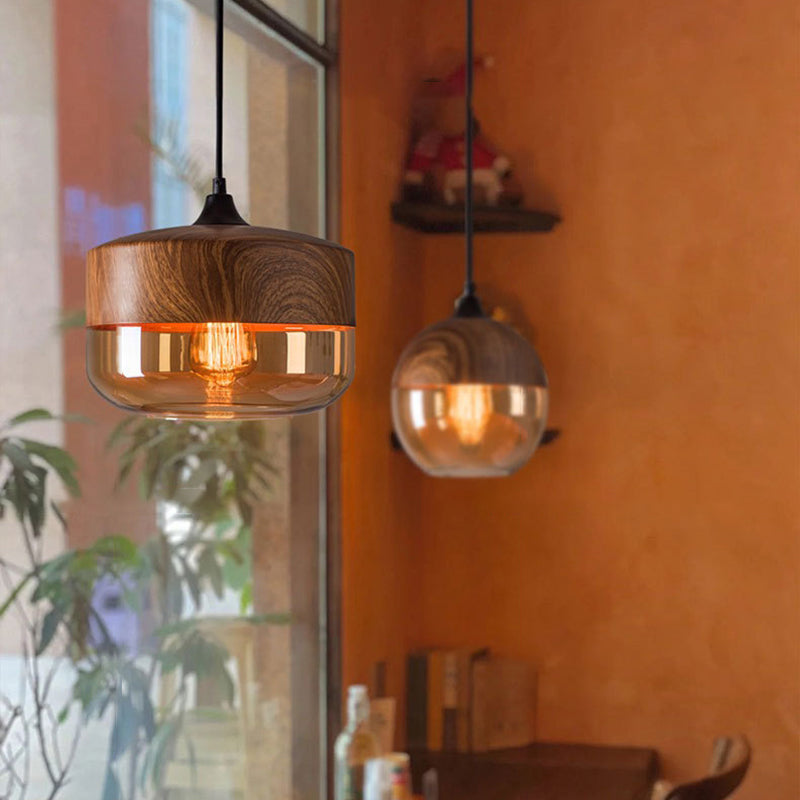 Modern Minimalist Lantern Cylinder Iron Glass 1-Light Pendant Light For Living Room