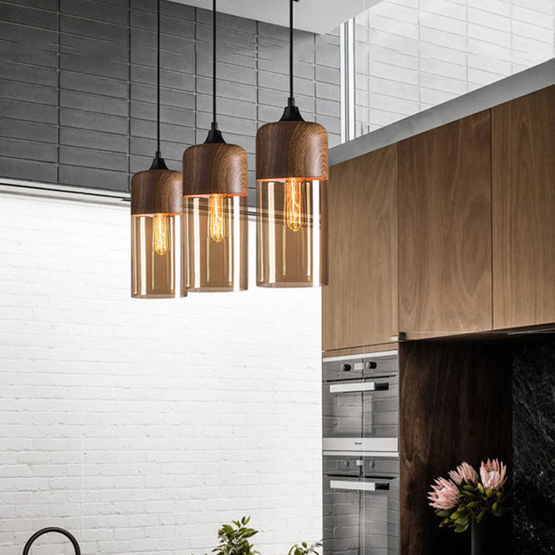 Modern Minimalist Lantern Cylinder Iron Glass 1-Light Pendant Light For Living Room
