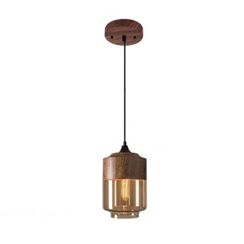 Modern Minimalist Lantern Cylinder Iron Glass 1-Light Pendant Light For Living Room