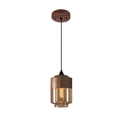 Modern Minimalist Lantern Cylinder Iron Glass 1-Light Pendant Light For Living Room