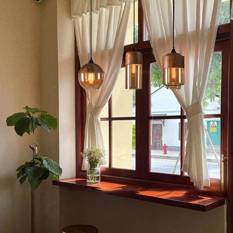 Modern Minimalist Lantern Cylinder Iron Glass 1-Light Pendant Light For Living Room