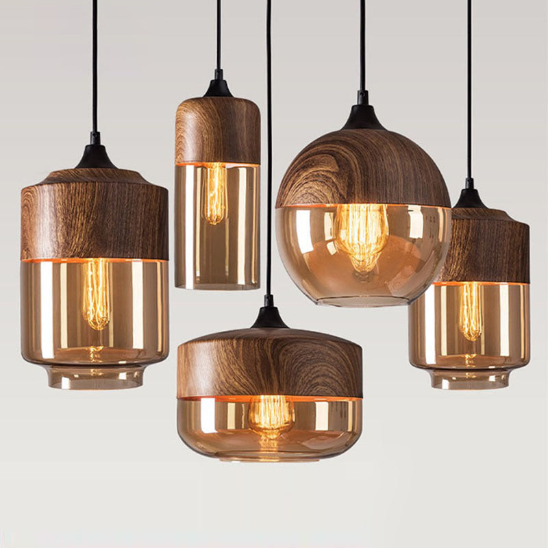 Modern Minimalist Lantern Cylinder Iron Glass 1-Light Pendant Light For Living Room