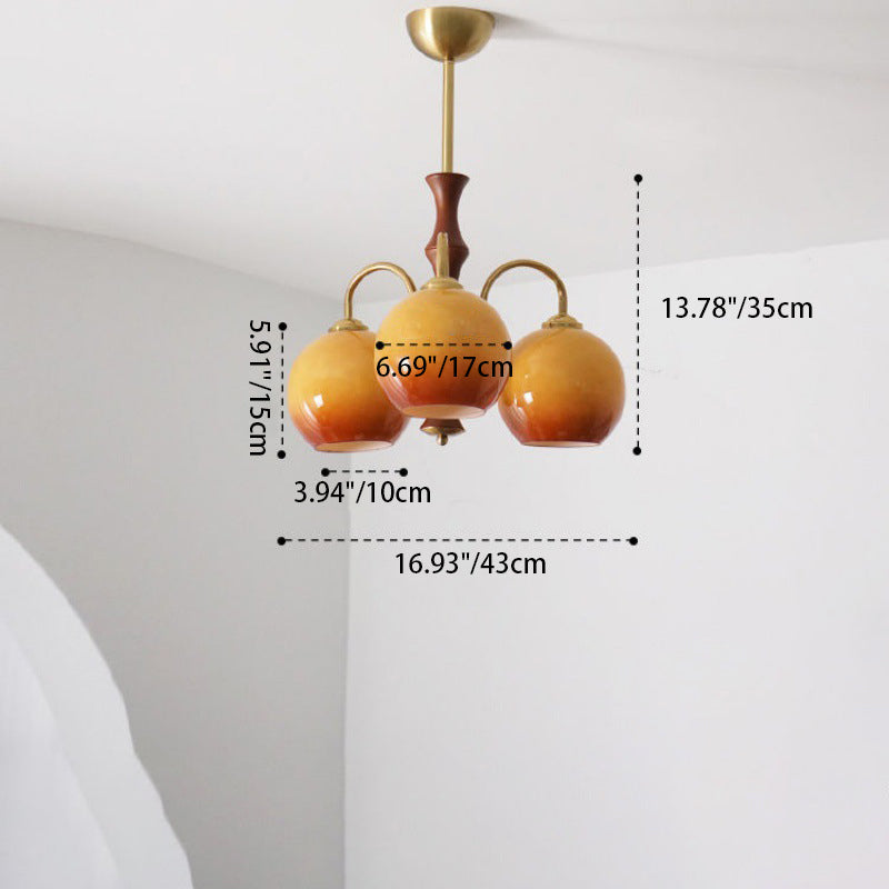 Traditional Vintage Sphere Glass Iron Wood 3/6 Light Chandelier For Living Room