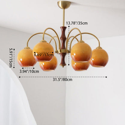 Traditional Vintage Sphere Glass Iron Wood 3/6 Light Chandelier For Living Room