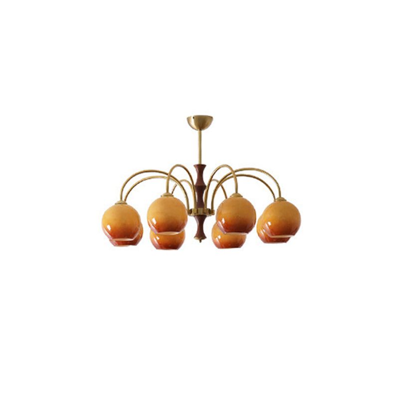 Traditional Vintage Sphere Glass Iron Wood 3/6 Light Chandelier For Living Room