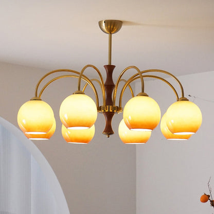 Traditional Vintage Sphere Glass Iron Wood 3/6 Light Chandelier For Living Room