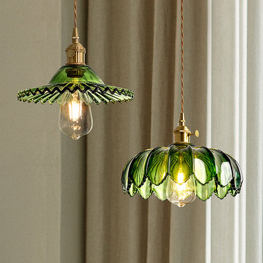 Contemporary Scandinavian Round Disc Brass Glass 1-Light Pendant Light For Bedroom
