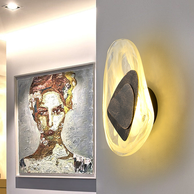 Contemporary Creative Oval Stainless Steel Glass LED Wall Sconce Lamp For Living Room