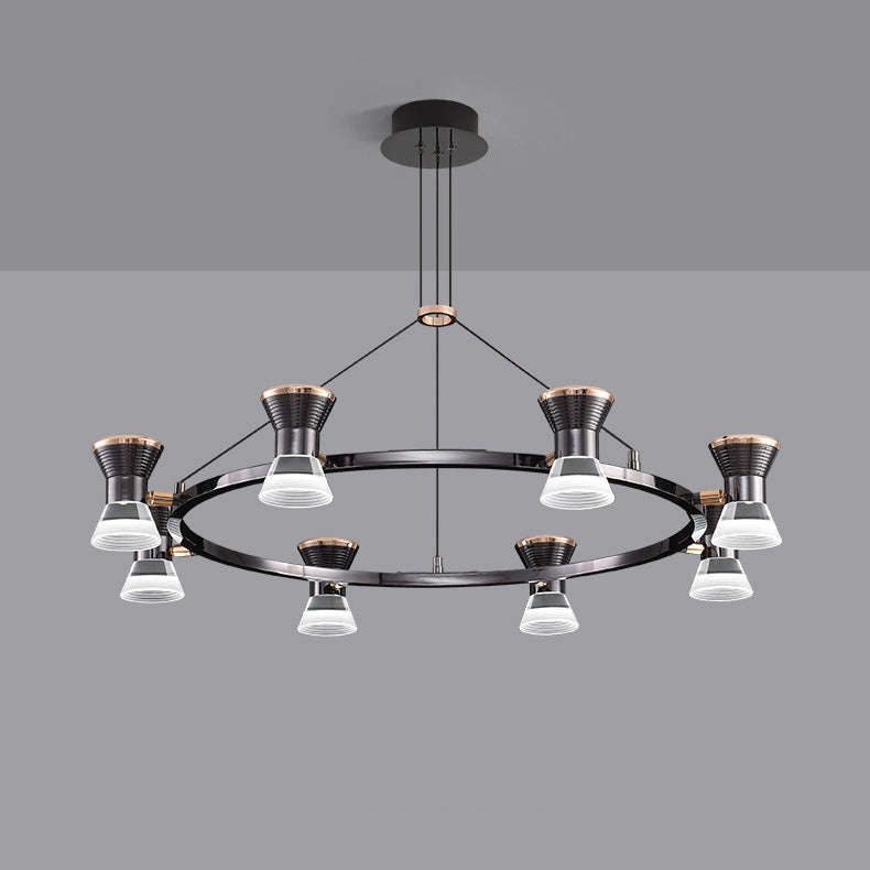 Modern Minimalist Round Metal Aluminum Acrylic LED Chandelier For Living Room