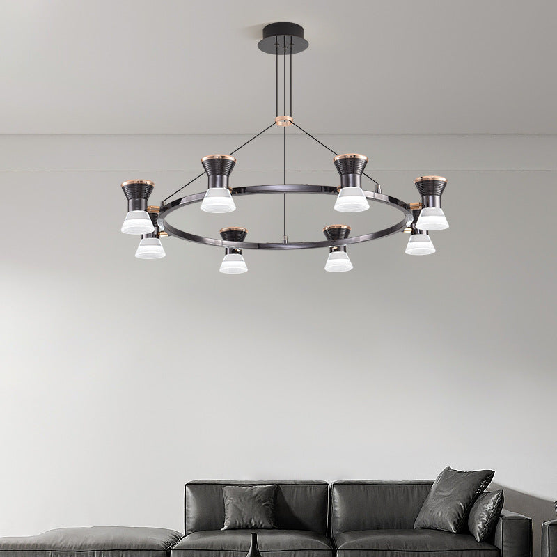 Modern Minimalist Round Metal Aluminum Acrylic LED Chandelier For Living Room
