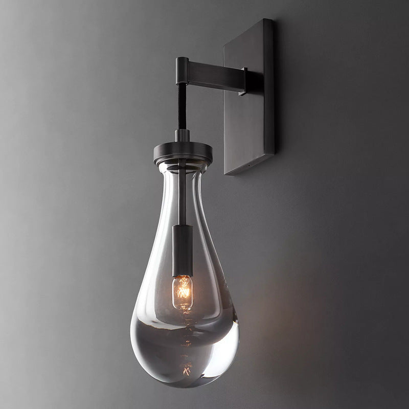 Modern Minimalist Water Drop Iron Crystal Glass 1-Light Wall Sconce Lamp For Bedroom