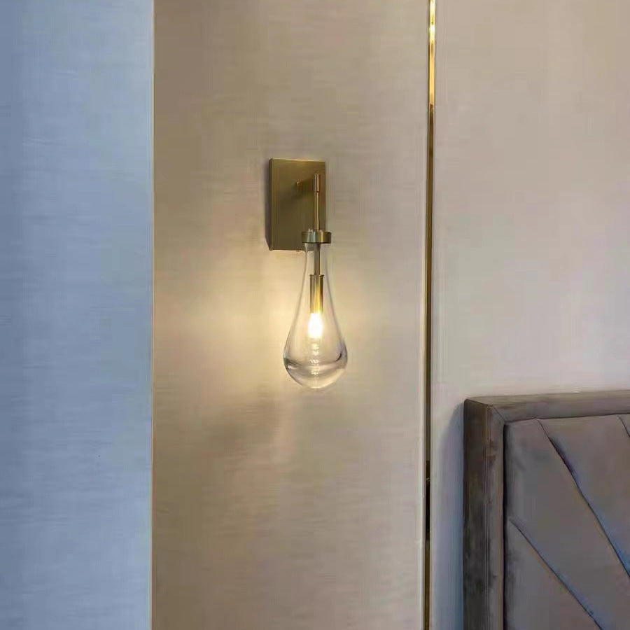 Modern Minimalist Water Drop Iron Crystal Glass 1-Light Wall Sconce Lamp For Bedroom