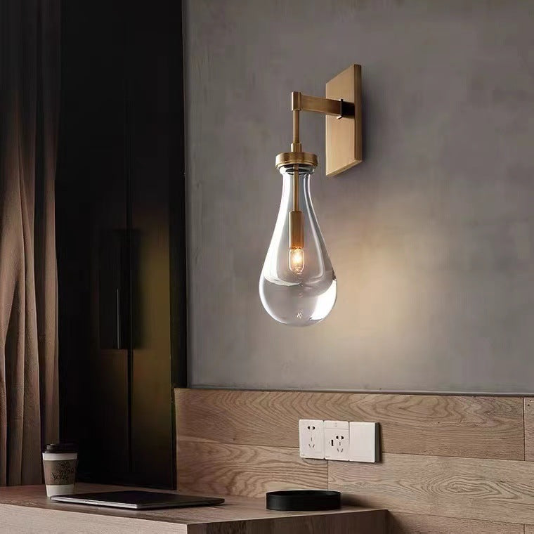 Modern Minimalist Water Drop Iron Crystal Glass 1-Light Wall Sconce Lamp For Bedroom