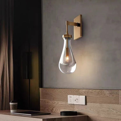 Modern Minimalist Water Drop Iron Crystal Glass 1-Light Wall Sconce Lamp For Bedroom