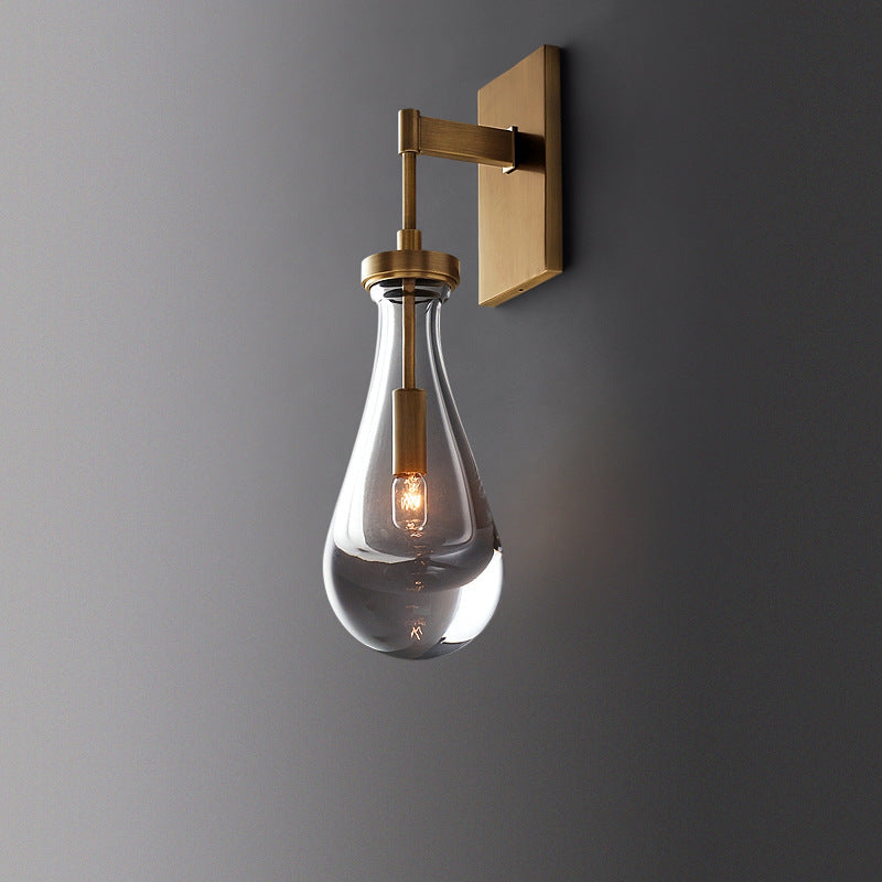 Modern Minimalist Water Drop Iron Crystal Glass 1-Light Wall Sconce Lamp For Bedroom