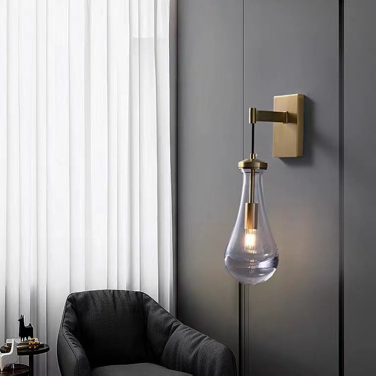 Modern Minimalist Water Drop Iron Crystal Glass 1-Light Wall Sconce Lamp For Bedroom