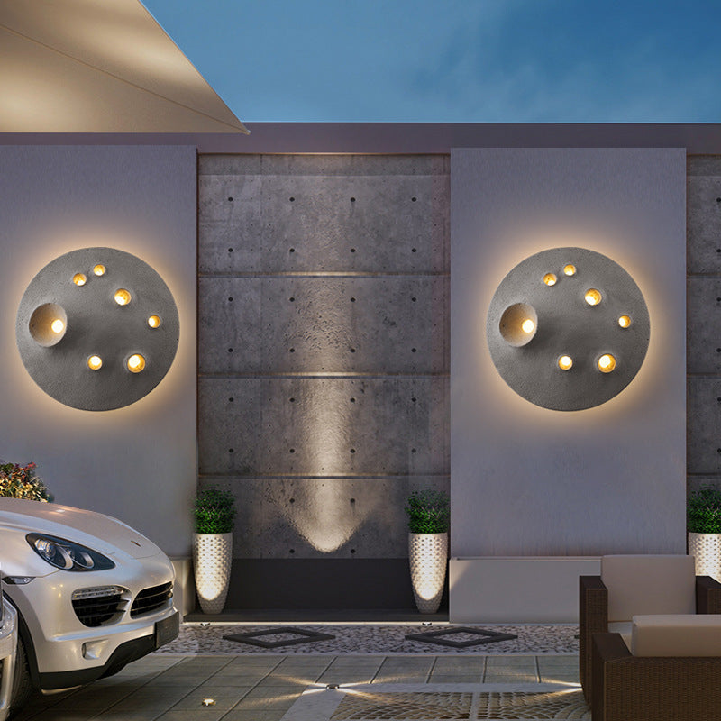 Contemporary Creative Moon Round Concrete LED Wall Sconce Lamp For Outdoor Patio