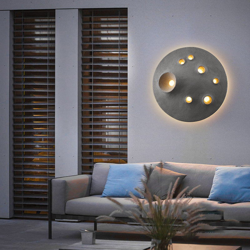 Contemporary Creative Moon Round Concrete LED Wall Sconce Lamp For Outdoor Patio