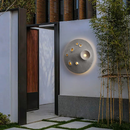 Contemporary Creative Moon Round Concrete LED Wall Sconce Lamp For Outdoor Patio