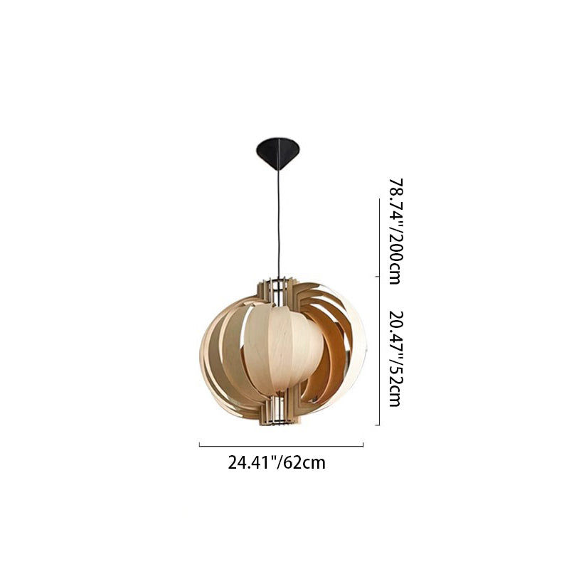 Traditional Vintage Sphere Solid Wood Metal 1-Light Pendant Light For Living Room