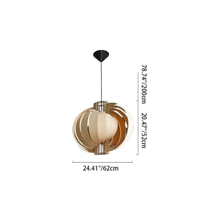 Traditional Vintage Sphere Solid Wood Metal 1-Light Pendant Light For Living Room