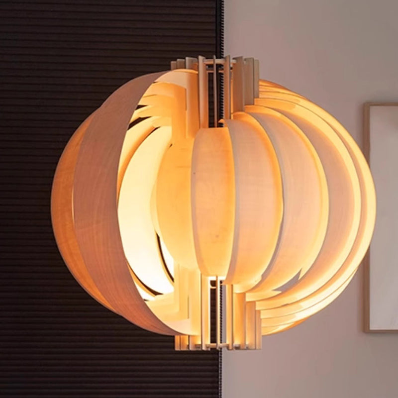 Traditional Vintage Sphere Solid Wood Metal 1-Light Pendant Light For Living Room