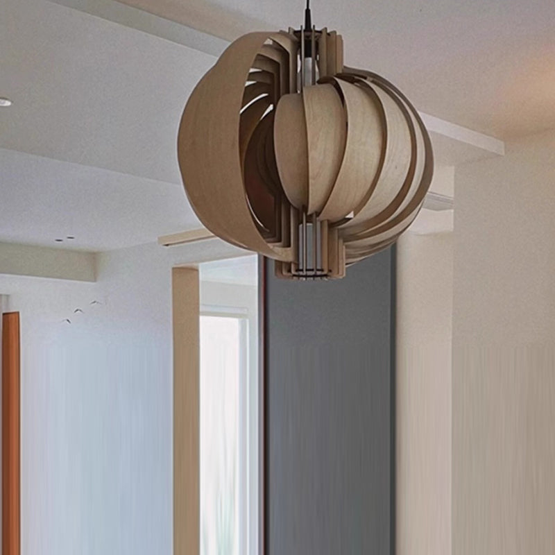 Traditional Vintage Sphere Solid Wood Metal 1-Light Pendant Light For Living Room