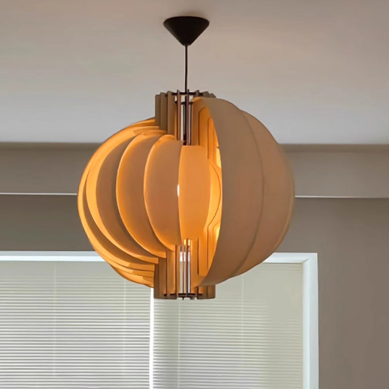 Traditional Vintage Sphere Solid Wood Metal 1-Light Pendant Light For Living Room