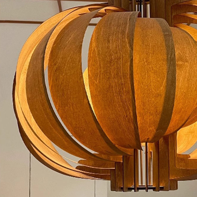 Traditional Vintage Sphere Solid Wood Metal 1-Light Pendant Light For Living Room