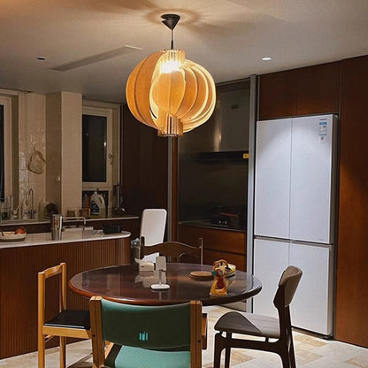 Traditional Vintage Sphere Solid Wood Metal 1-Light Pendant Light For Living Room