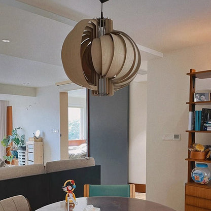 Traditional Vintage Sphere Solid Wood Metal 1-Light Pendant Light For Living Room