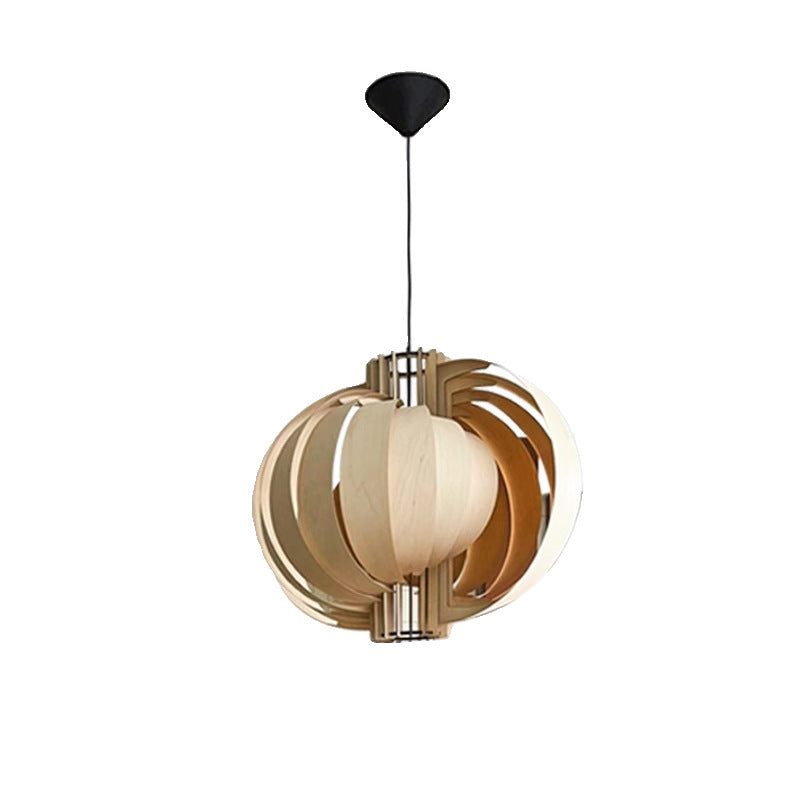 Traditional Vintage Sphere Solid Wood Metal 1-Light Pendant Light For Living Room