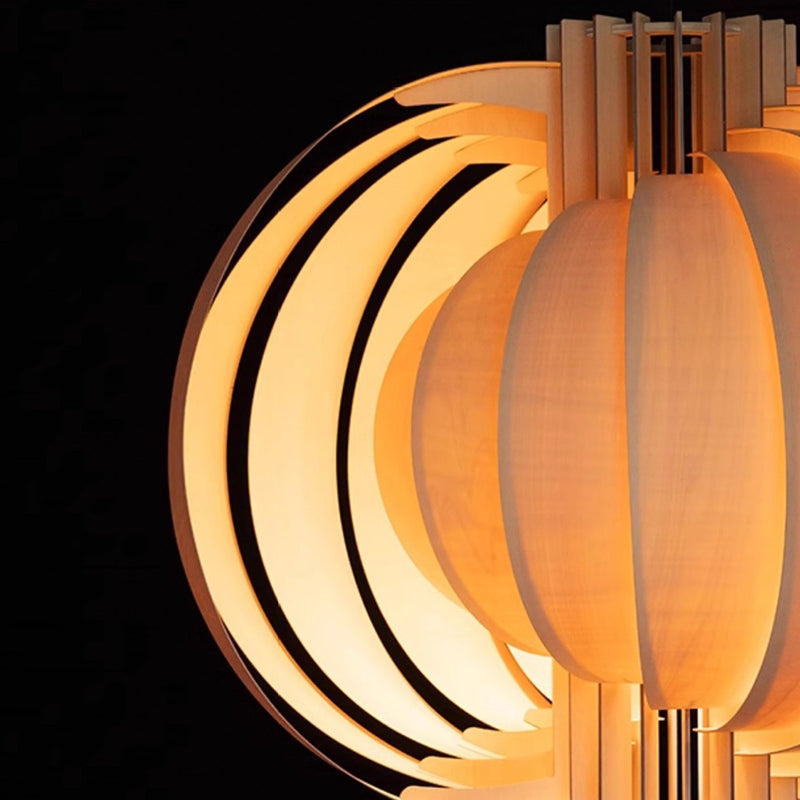 Traditional Vintage Sphere Solid Wood Metal 1-Light Pendant Light For Living Room