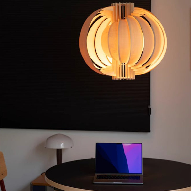 Traditional Vintage Sphere Solid Wood Metal 1-Light Pendant Light For Living Room