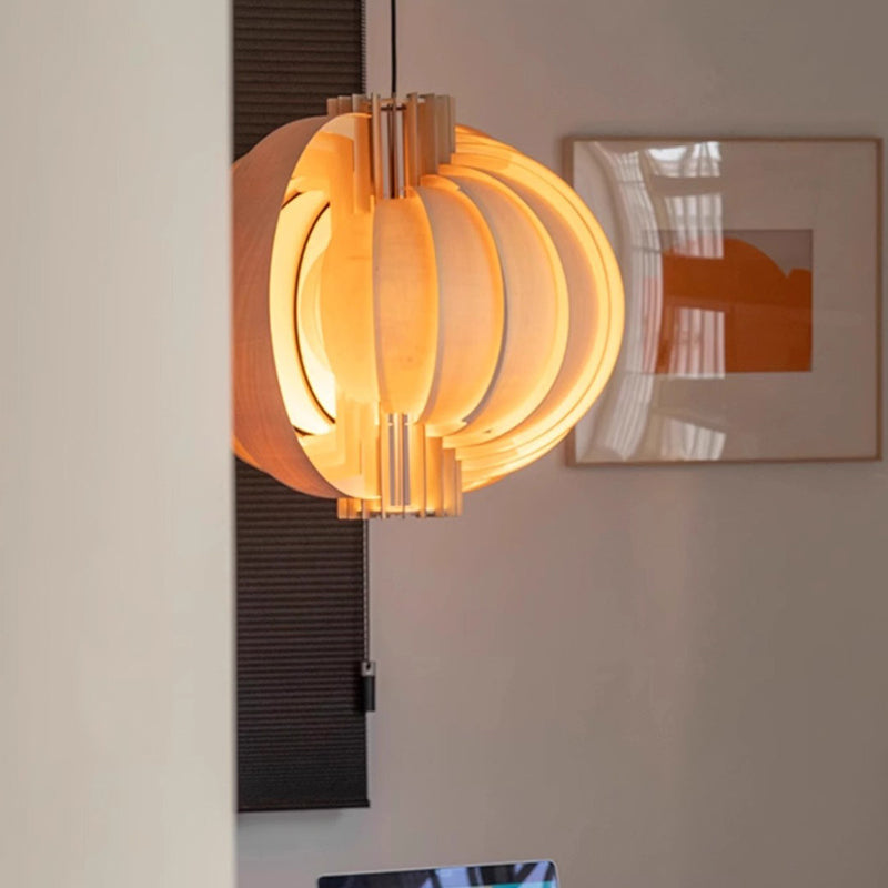 Traditional Vintage Sphere Solid Wood Metal 1-Light Pendant Light For Living Room