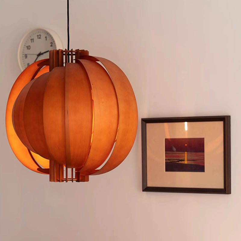 Traditional Vintage Sphere Solid Wood Metal 1-Light Pendant Light For Living Room