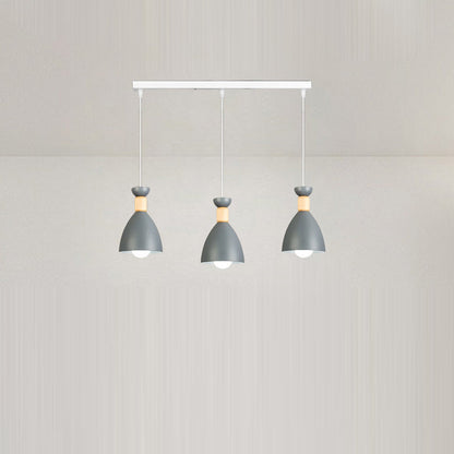Modern Minimalist Half Oval Iron Wood 3-Light Chandelier Island Light For Dining Room