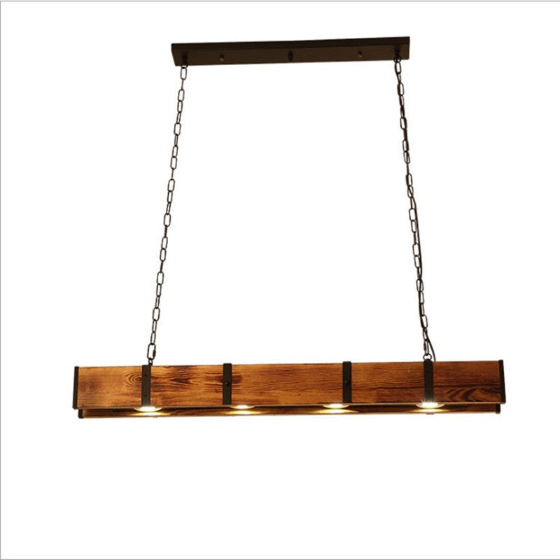 Traditional Vintage Rectangular Solid Wood Iron Glass LED Chandelier Island Light For Dining Room