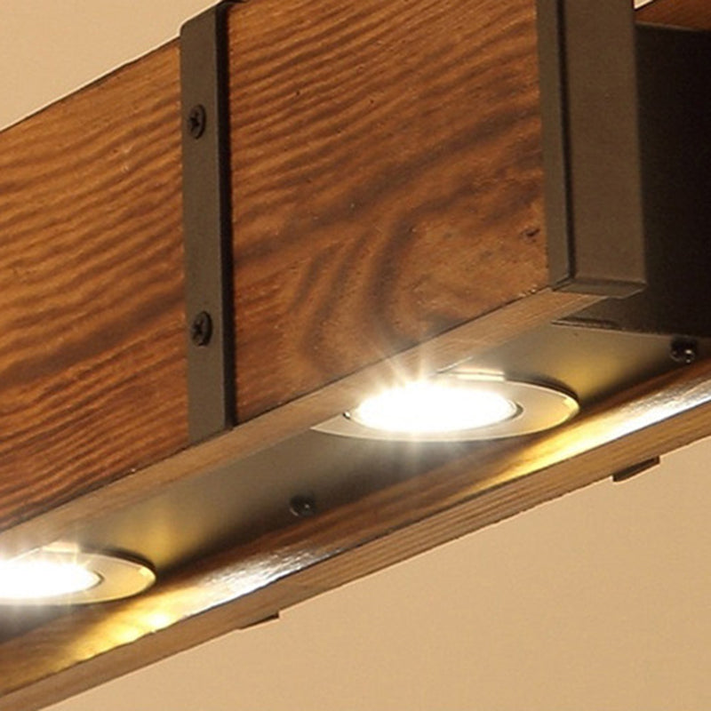 Traditional Vintage Rectangular Solid Wood Iron Glass LED Chandelier Island Light For Dining Room