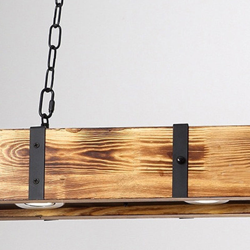 Traditional Vintage Rectangular Solid Wood Iron Glass LED Chandelier Island Light For Dining Room