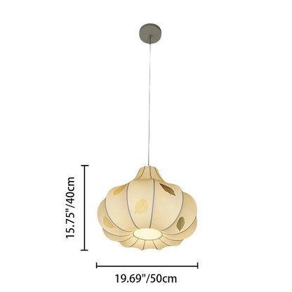 Traditional Japanese Dome Iron Fabric 1-Light Pendant Light For Living Room