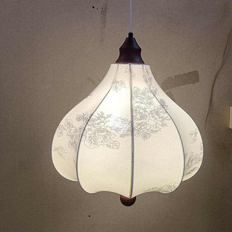 Traditional French Chestnut Iron Fabric Ash Wood 1-Light Pendant Light For Bedroom