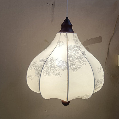 Traditional French Chestnut Iron Fabric Ash Wood 1-Light Pendant Light For Bedroom