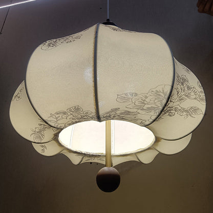 Traditional French Chestnut Iron Fabric Ash Wood 1-Light Pendant Light For Bedroom